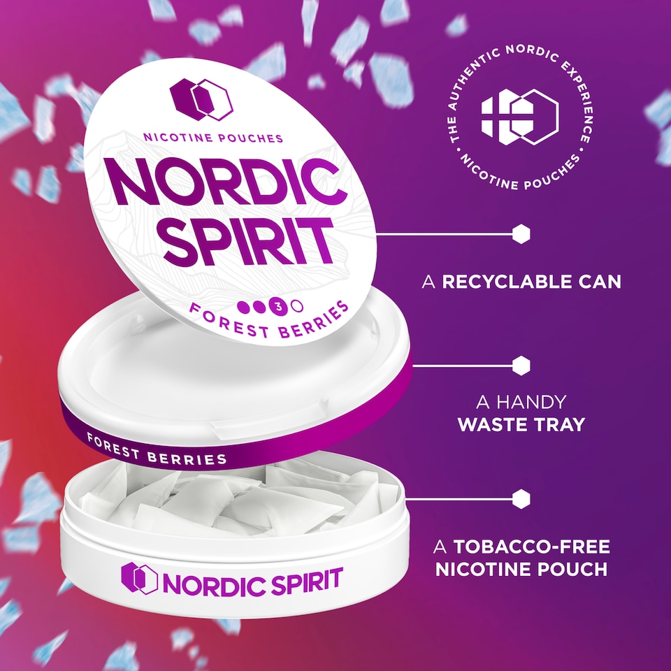 image 1 of Nordic Spirit Forest Berries Tobacco Free Nicotine 9mg Pouches Strong 20 Pack 14g