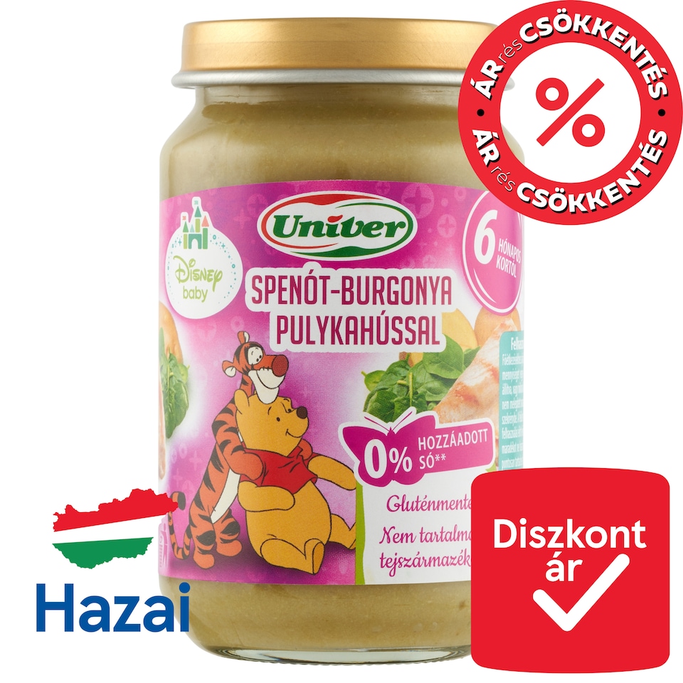 Univer spenót-burgonya pulykahússal bébiétel, 6 hónapos kortól 163 g  1. kép