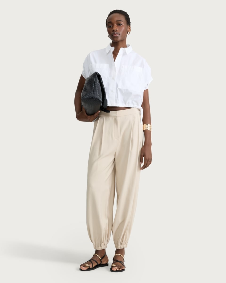 image 1 of F&F Balloon Leg Pleated Trousers in Beige