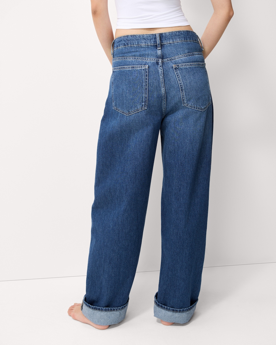 image 1 of F&F High Rise Relaxed Fit Turn Up Jeans in Navy