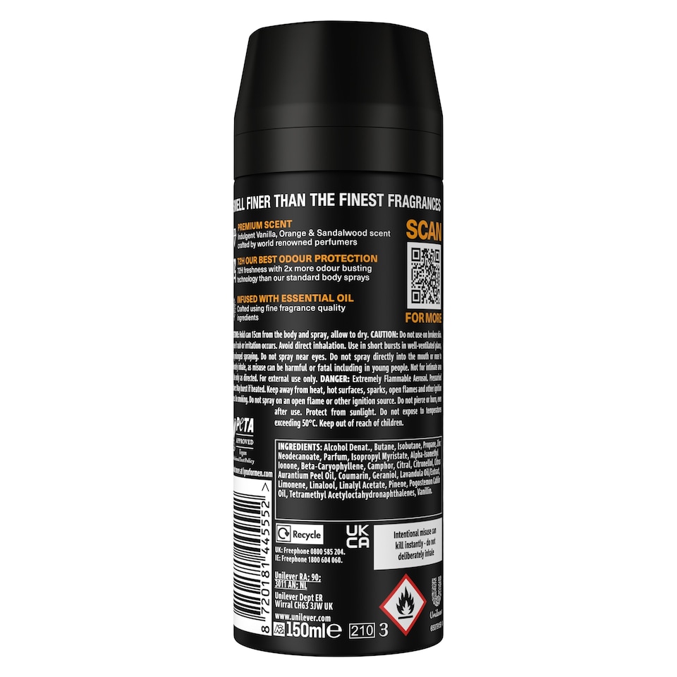 image 1 of Lynx Black Vanilla 72h Fine Fragrance Deodorant Bodyspray for Men 150ml