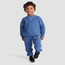 F&F Boys 2-Piece Cotton Rich Contrast Stitch Sweatshirt and Joggers Set in Blue