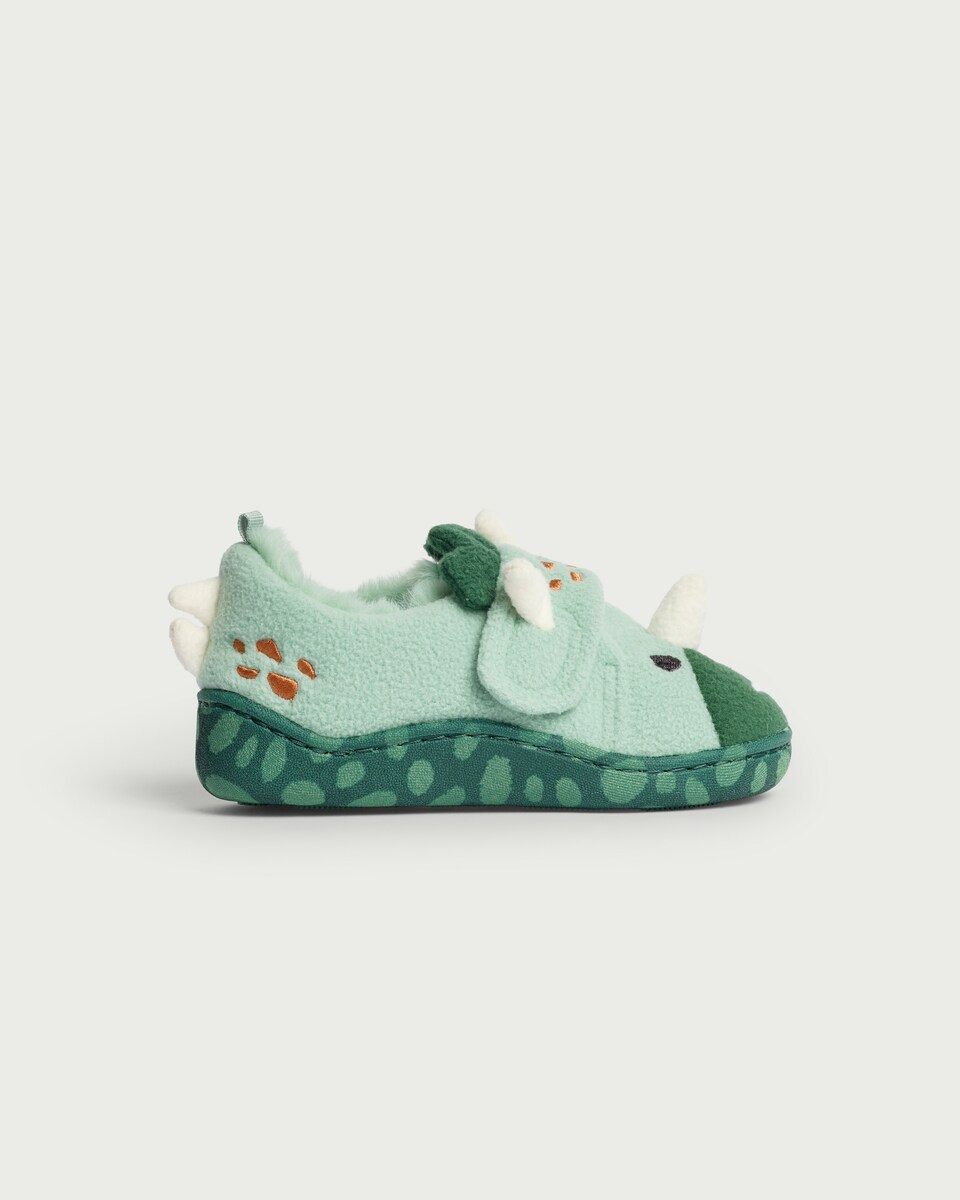 image 1 of F&F Boys Dinosaur Cupsole Slippers in Green