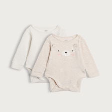 F&F Baby 2-Pack Cotton Rich Bear Print Bodysuits in Natural