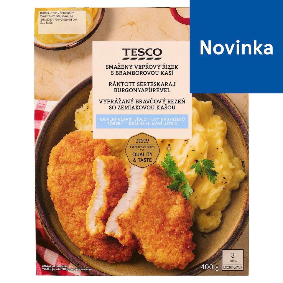 Tesco Vyprážaný bravčový rezeň so zemiakovou kašou 400 g