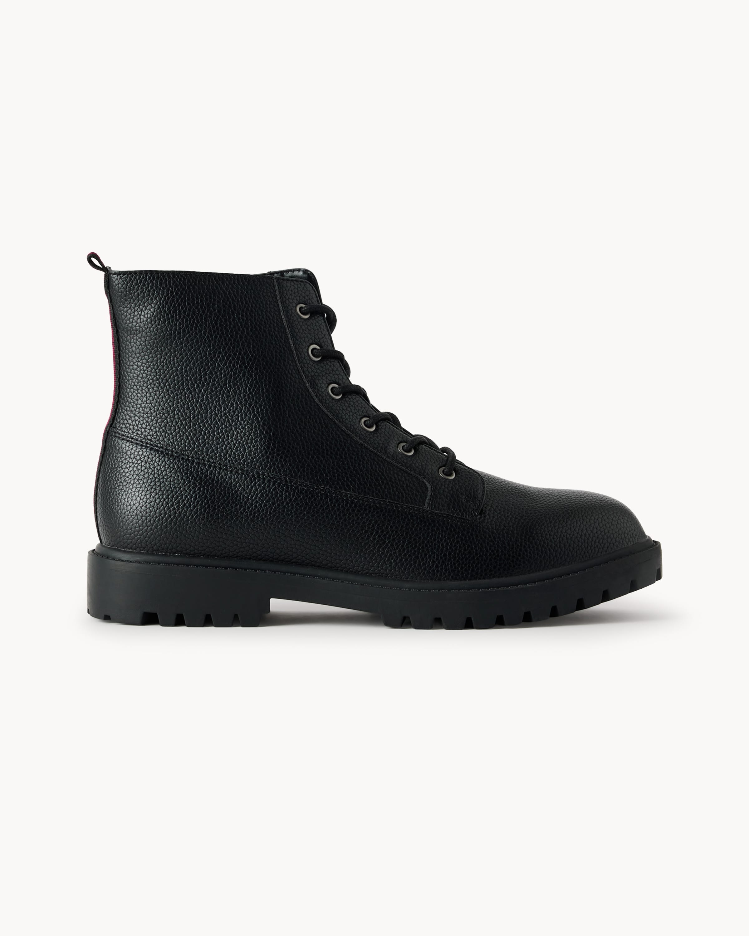 F&F Faux Leather Lace Up Ankle Boots in Black