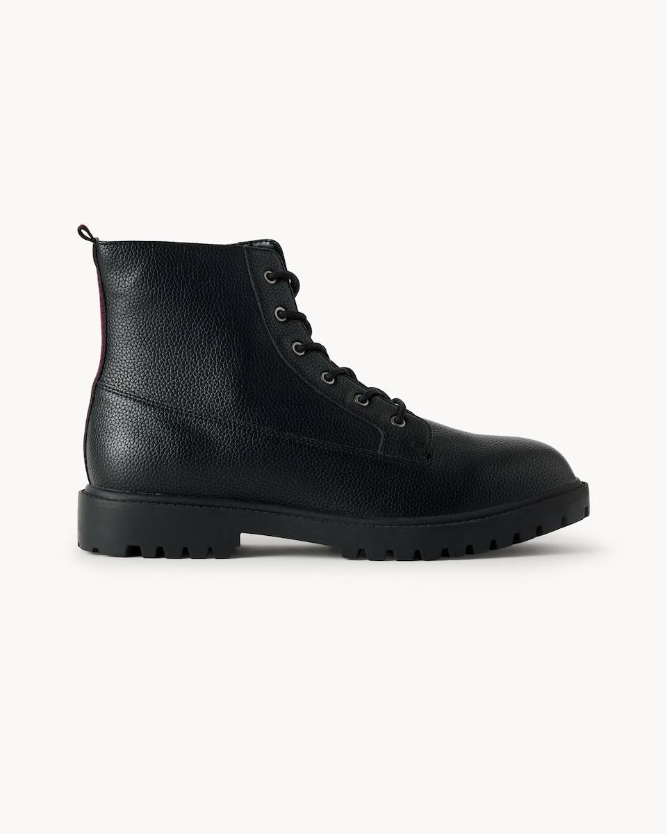 image 1 of F&F Faux Leather Lace Up Ankle Boots in Black