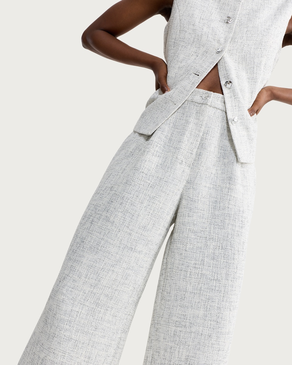 image 1 of F&F Wide Leg Woven Trousers in Cream