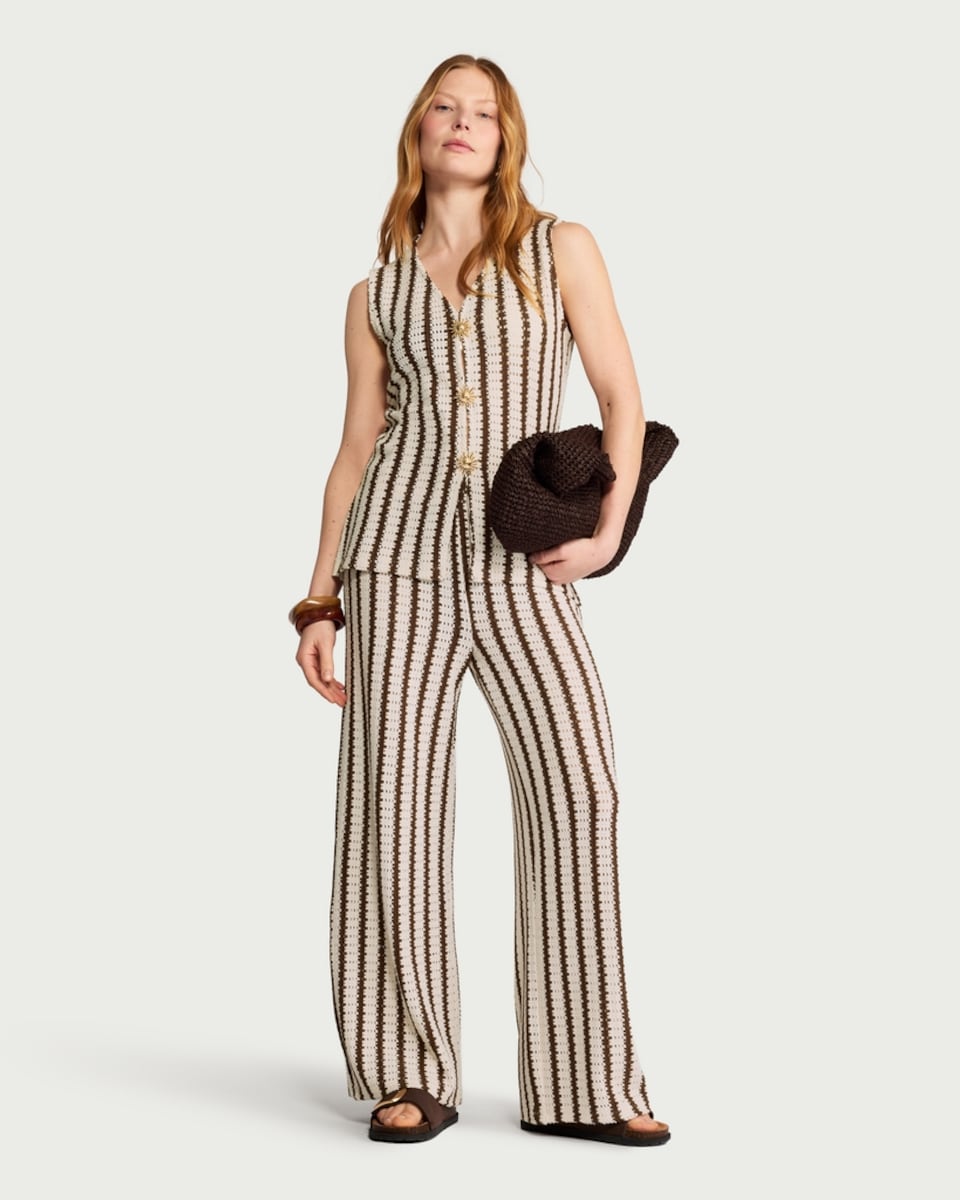 image 1 of F&F Textured Striped Button Front Co-ord Waistcoat in Multi Brown
