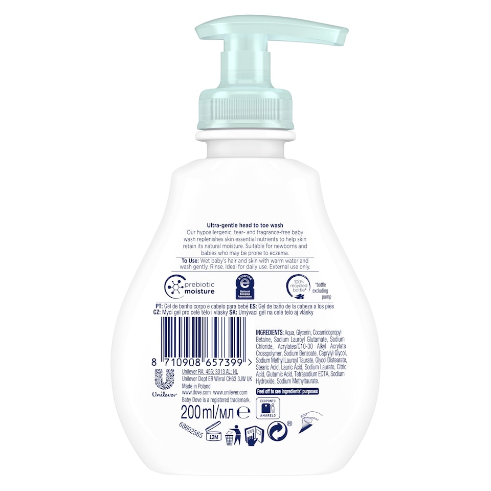 image 1 of Baby Dove Sensitive Moisture Fragrance Free Head To Toe Wash 200Ml