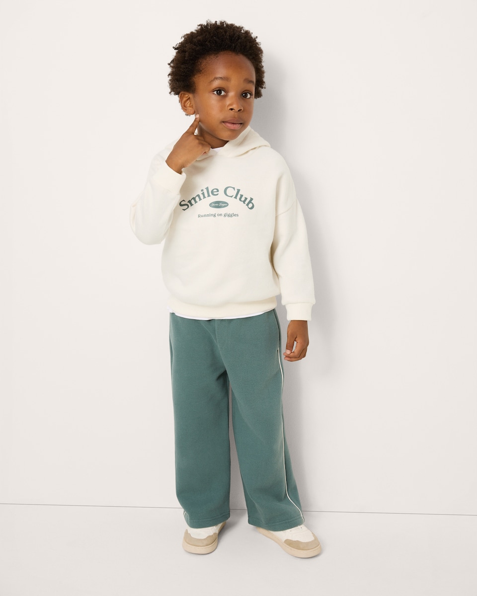 image 1 of F&F Boys Cotton Rich Slogan Hoodie and Joggers Set in Cream