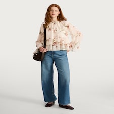 F&F Floral Print Ruffle Detail Blouse in Cream