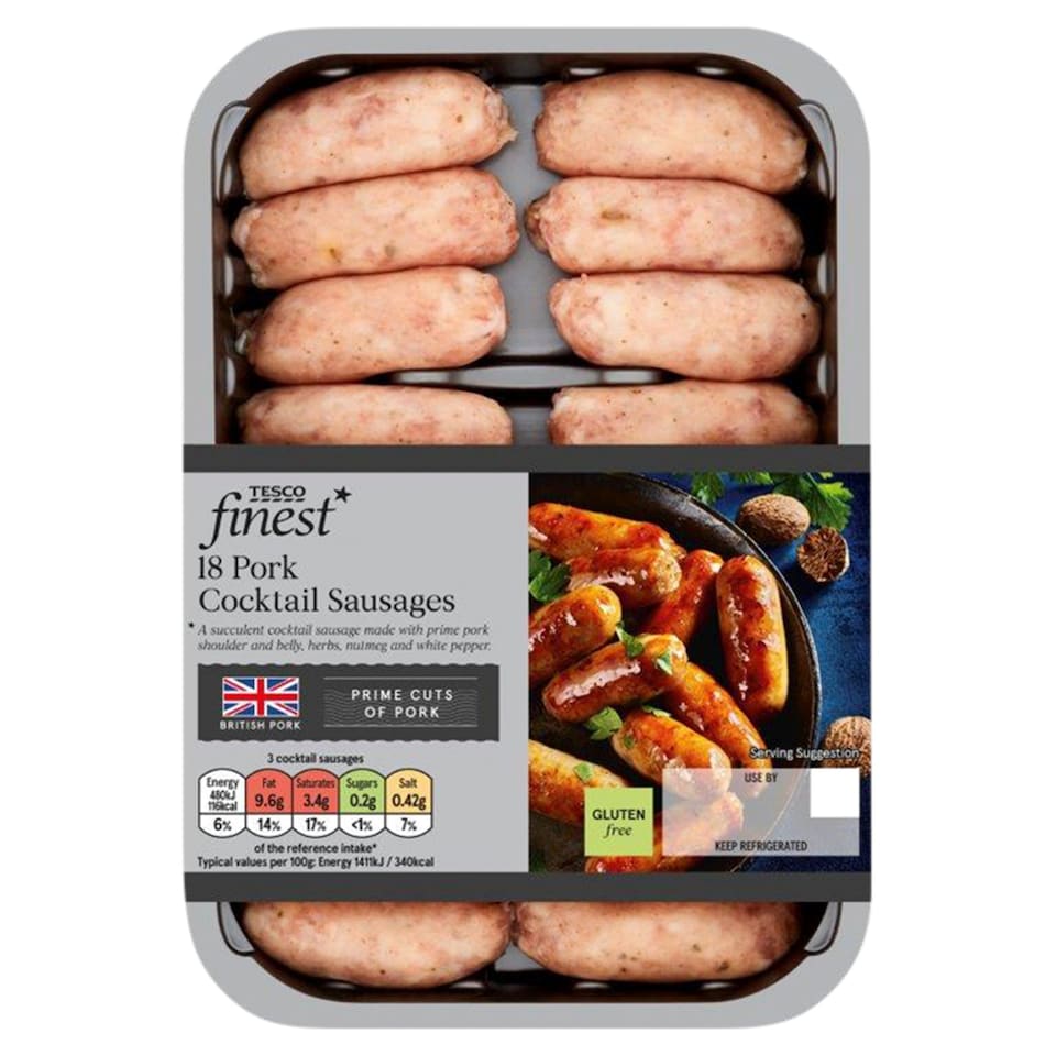 Tesco Finest Gluten Free 18 British Pork Cocktail Sausages 270G