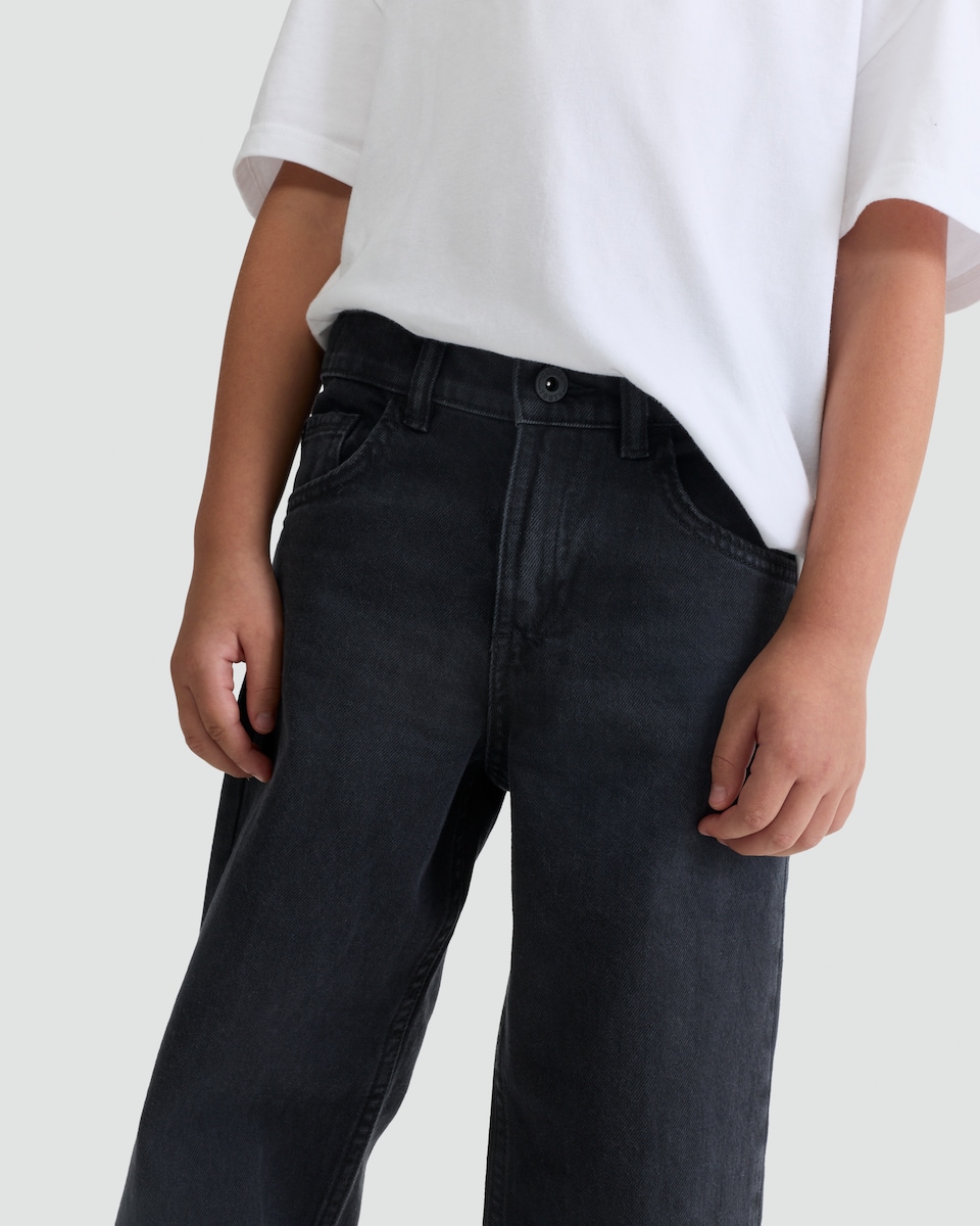 image 1 of F&F Boys Pure Cotton Straight Leg Denim Jeans in Black