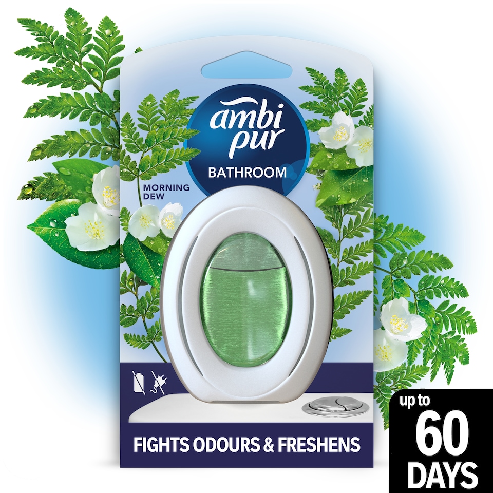 Ambi Pur Bathroom, Continuous Air Freshener Odour Elimination & Prevention, Morning Dew 1 Count