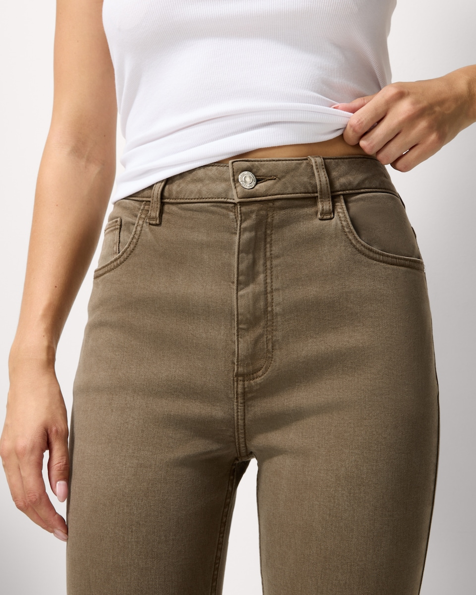 image 1 of F&F Mid Rise Cigarette Jeans in Mink