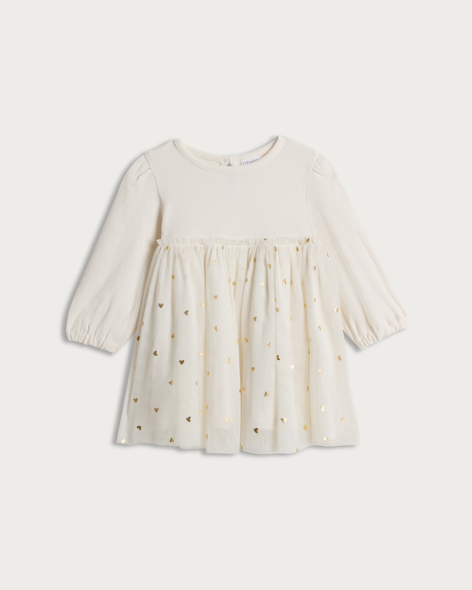 image 1 of F&F Baby Heart Print Day Dress in Cream
