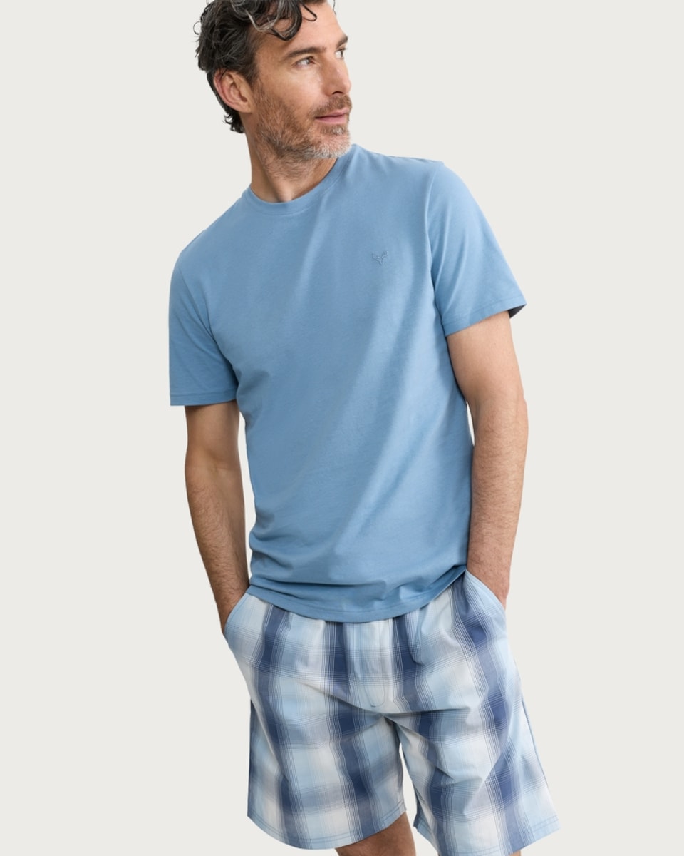image 1 of F&F Pure Cotton Checked Pyjama Set in Blue