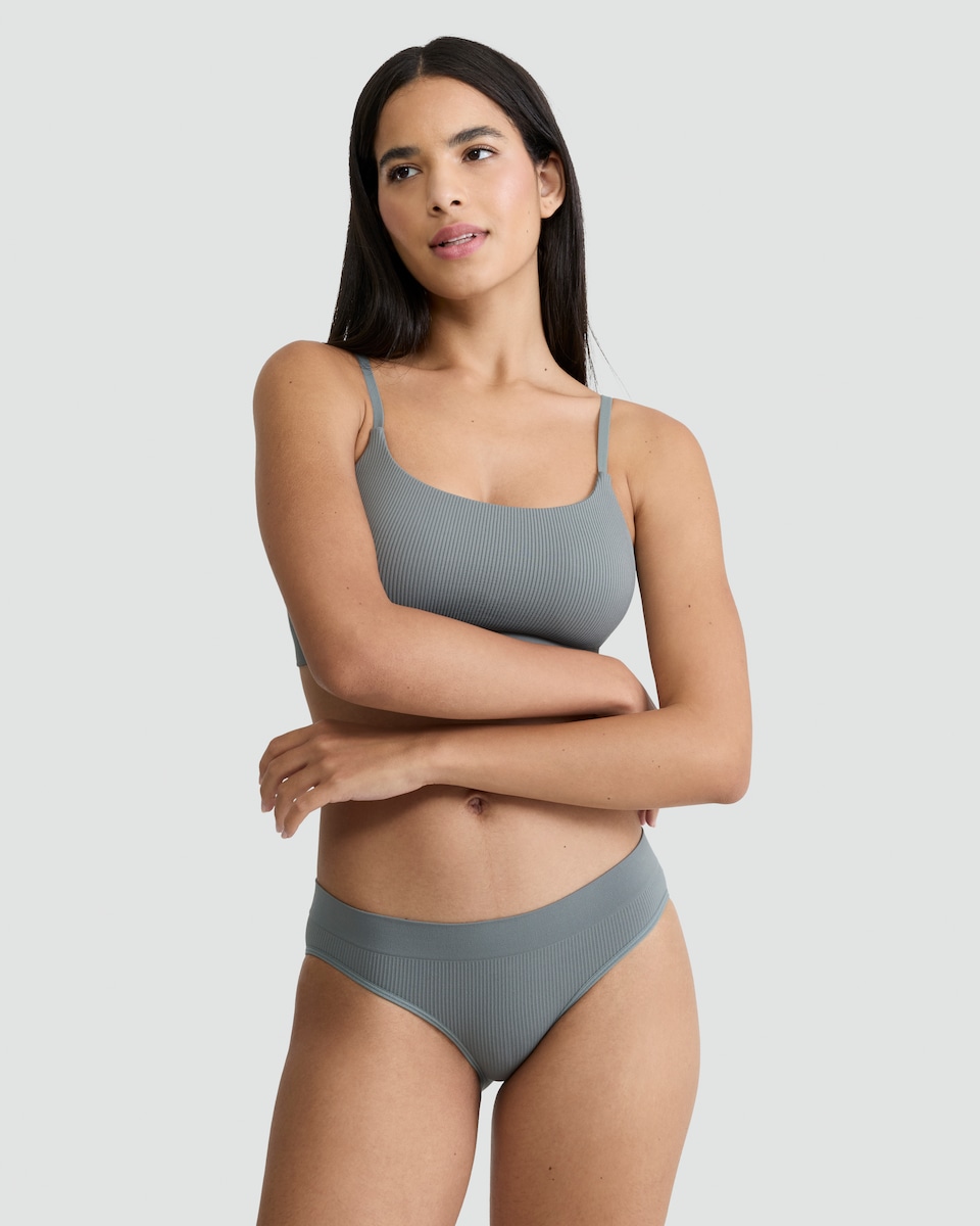 image 1 of F&F 2-Pack Ribbed Seamfree High Leg Hipster Knickers in Green