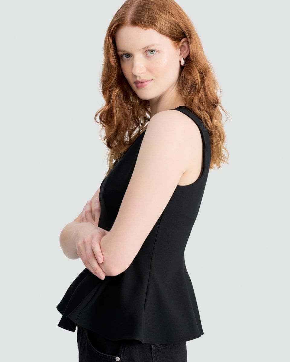 image 1 of F&F V Neck Peplum Hem Top in Black