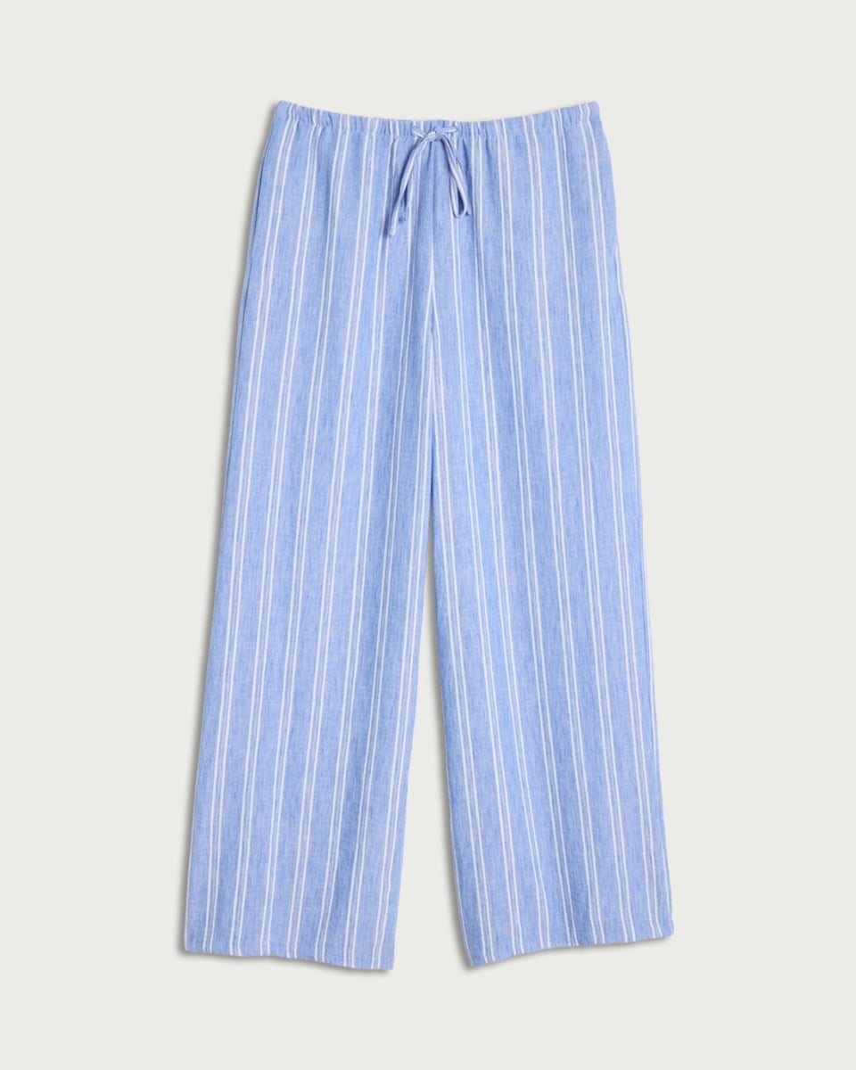 image 1 of F&F Striped Wide Leg Drawstring Trousers in Blue