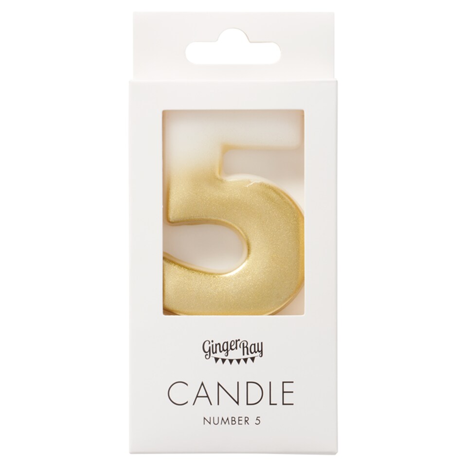 image 1 of Ginger Ray Shimmer Gold Candle 5 Number