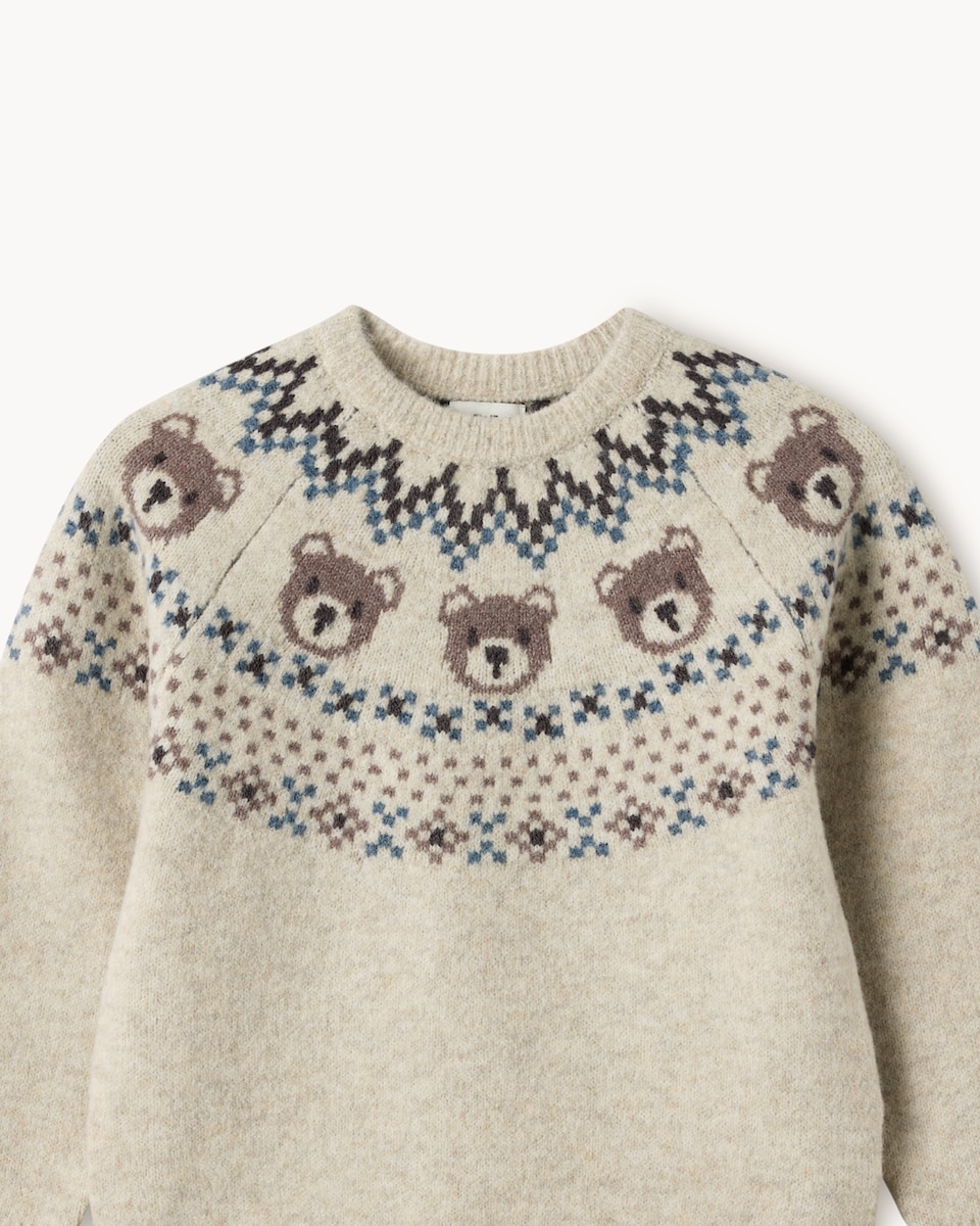 image 1 of F&F Boys Fair Isle Teddy Jumper in Stone