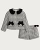 image 4 of F&F Girls 2-Piece Boucle Check Print Bow Jacket and Shorts Set in Multi Black White