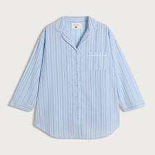 F&F Pure Cotton Textured Striped Pyjama Shirt in Multi Blue