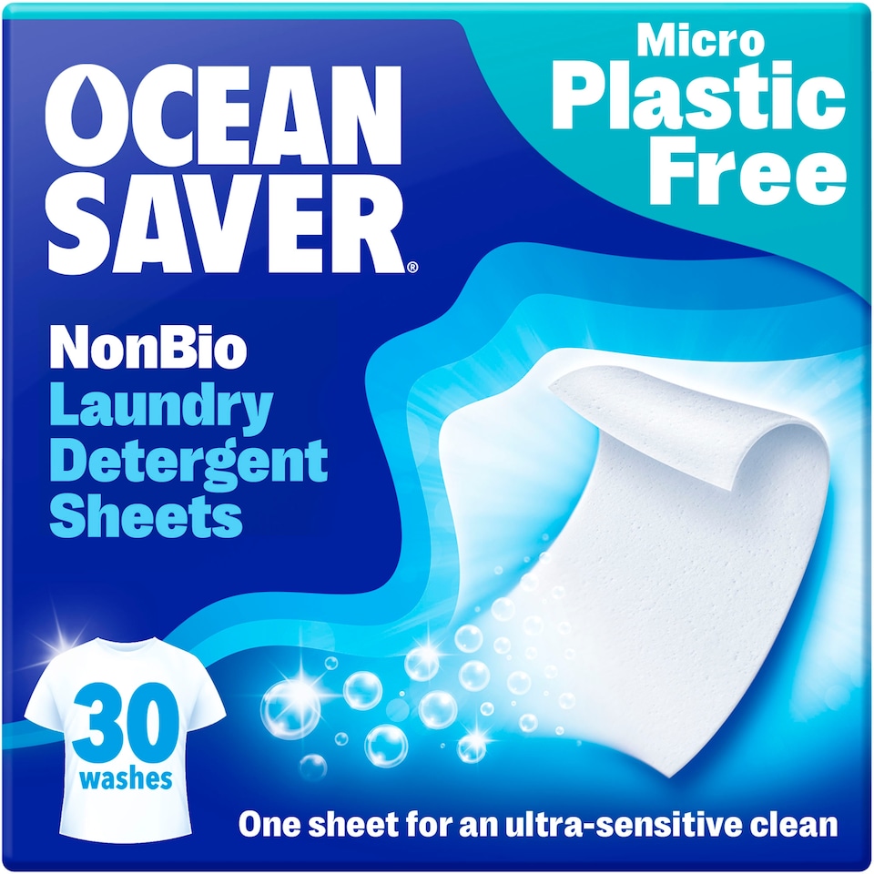 OceanSaver Plastic Free Non Bio Laundry Detergent Sheets 30 Washes 60g