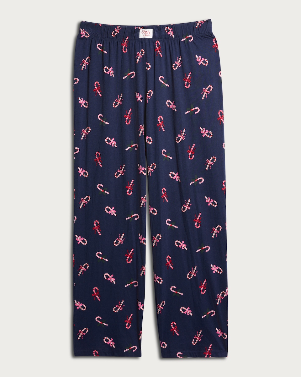 image 1 of F&F Pure Cotton Candy Cane Print Pyjama Bottoms in Navy