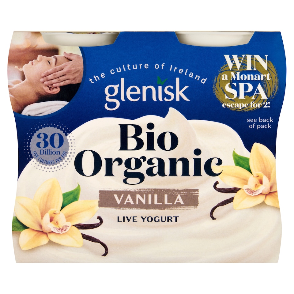 Glenisk Biological Organic Live Yoghurt Vanilla 4X125g
