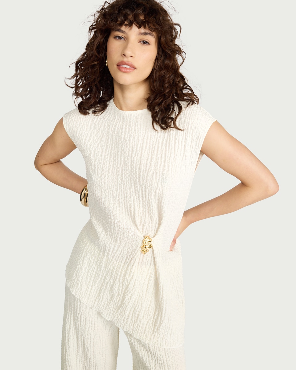 image 1 of F&F Textured Metal Co-ord Top in Cream