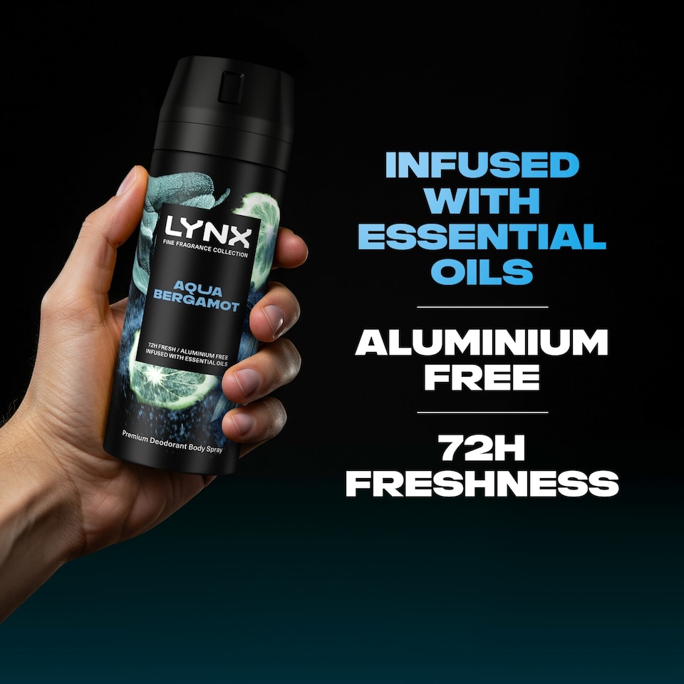 image 1 of Lynx Aqua Bergamot 72h Fine Fragrance Deodorant Bodyspray for Men 150ml