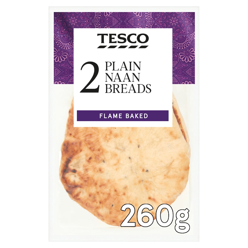 Tesco Plain Naans 2 Pack 260G