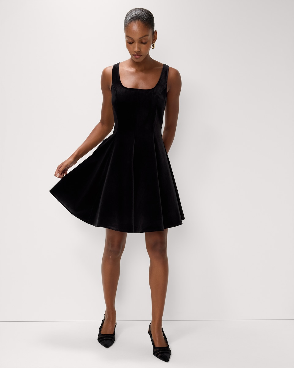 image 1 of F&F Velvet Square Neck Mini Dress in Black