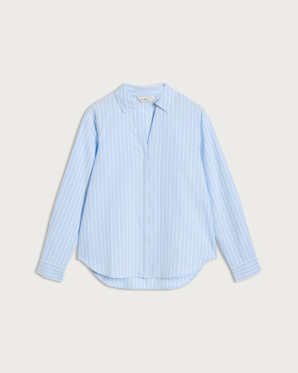 image 1 of F&F Pure Cotton Stripe Print Slim Fit Shirt in Blue