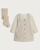 image 1 of F&F Baby 3-Piece Embroidered Pinafore, Bodysuit and Tights Sets in Cream