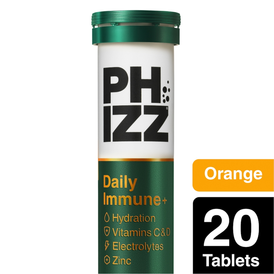 image 1 of Phizz Daily Immune+ Orange Hydration, Immunity, Electrolytes & Vitamins Effervescent Tablets x20