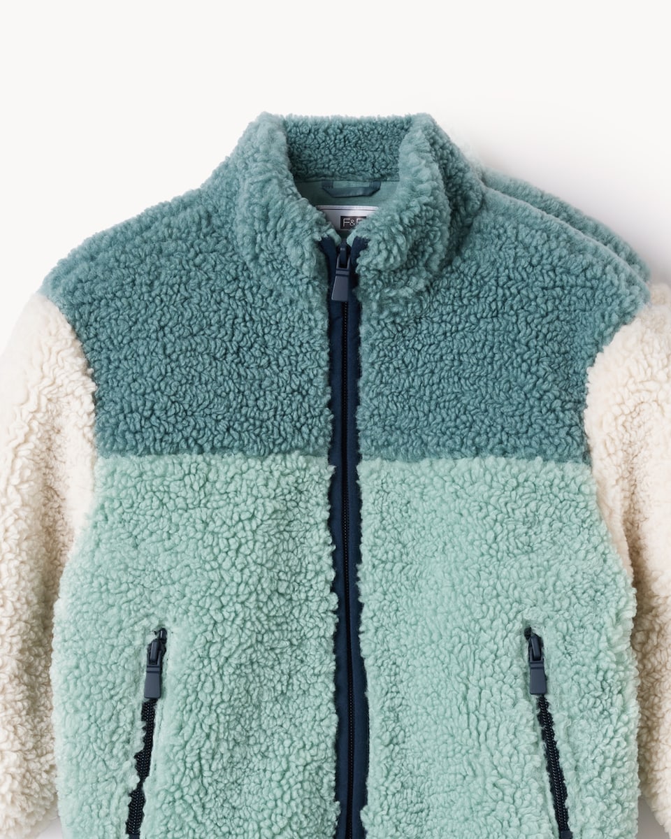 image 1 of F&F Boys Fleece Colour Block Jacket in Teal