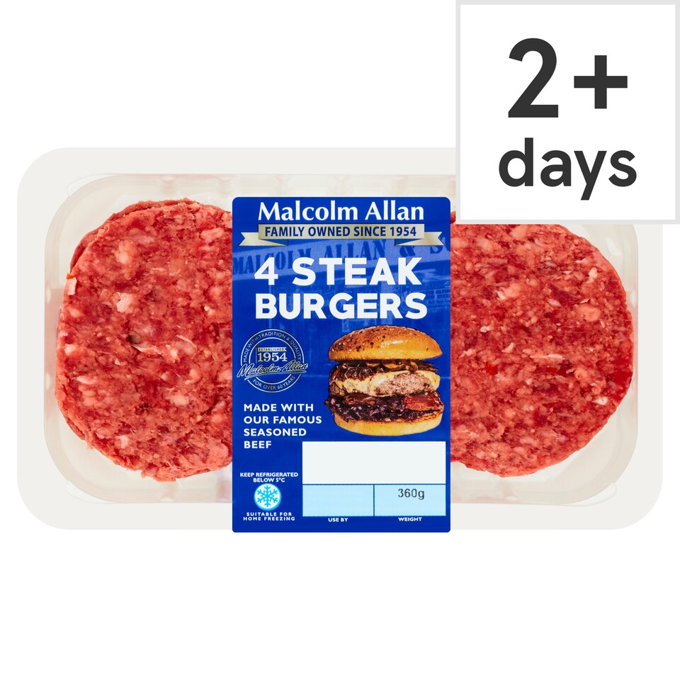 Malcolm Allan 4 Steak Burgers 360G Tesco Groceries