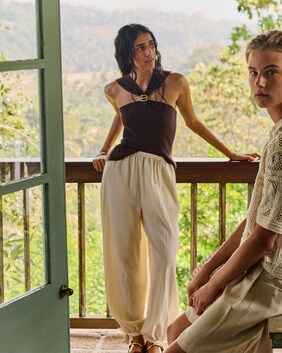 F&F Edit Tie Hem Balloon Trousers in Cream
