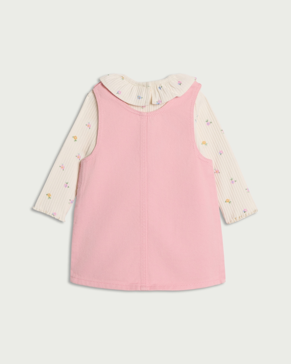 image 1 of F&F Baby 2-Piece Bunny Pinafore and Long Sleeved Bodysuit Set in Pink