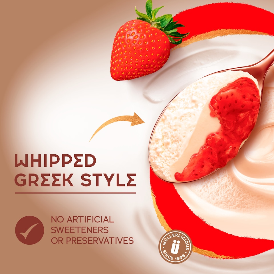 image 1 of Muller Bliss Whipped Greek Style Yogurt - Strawberry 4 x 105g