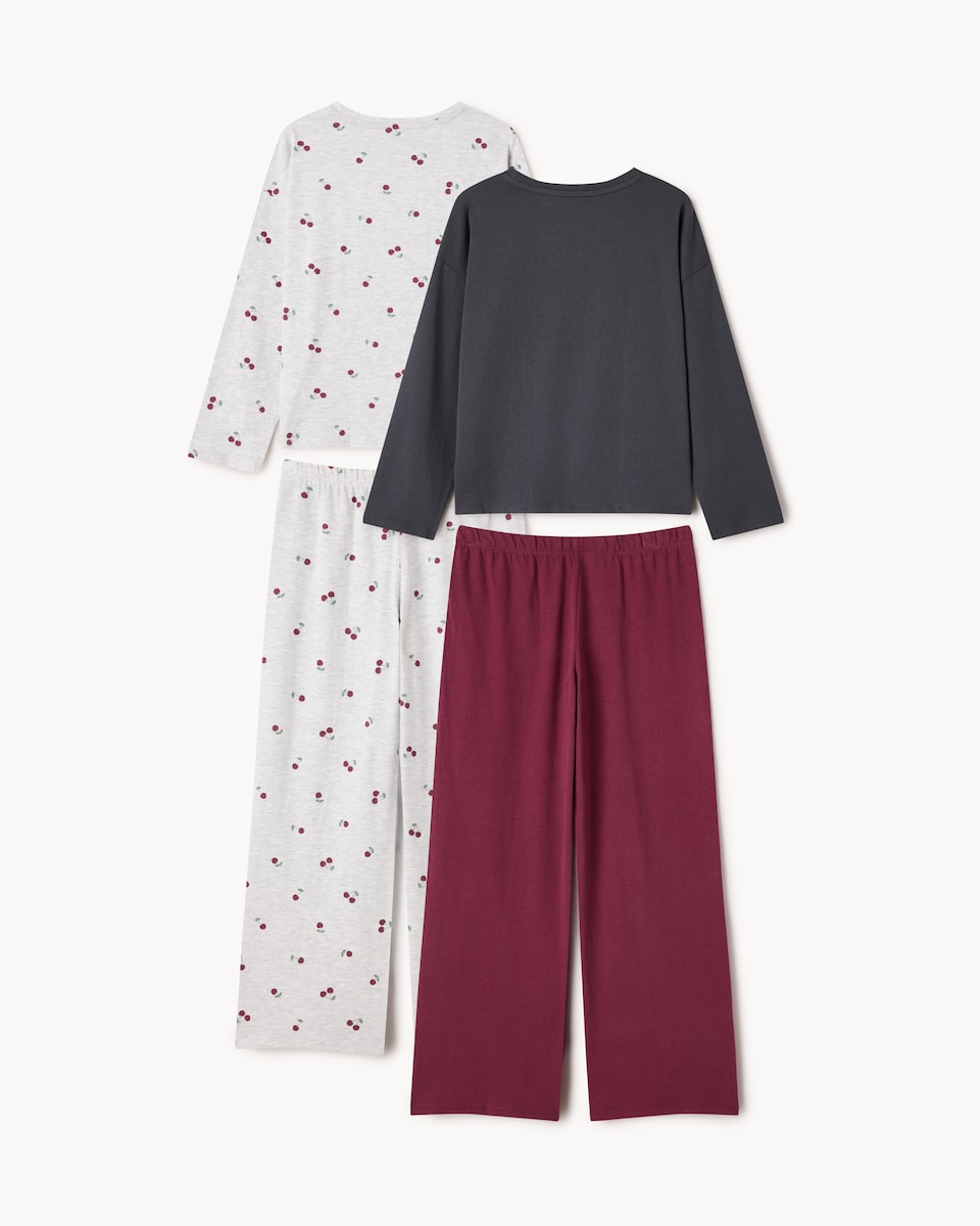 image 1 of F&F Girls 2-Pack Cotton Rich Cherry Printed Pyjama Sets in Multi