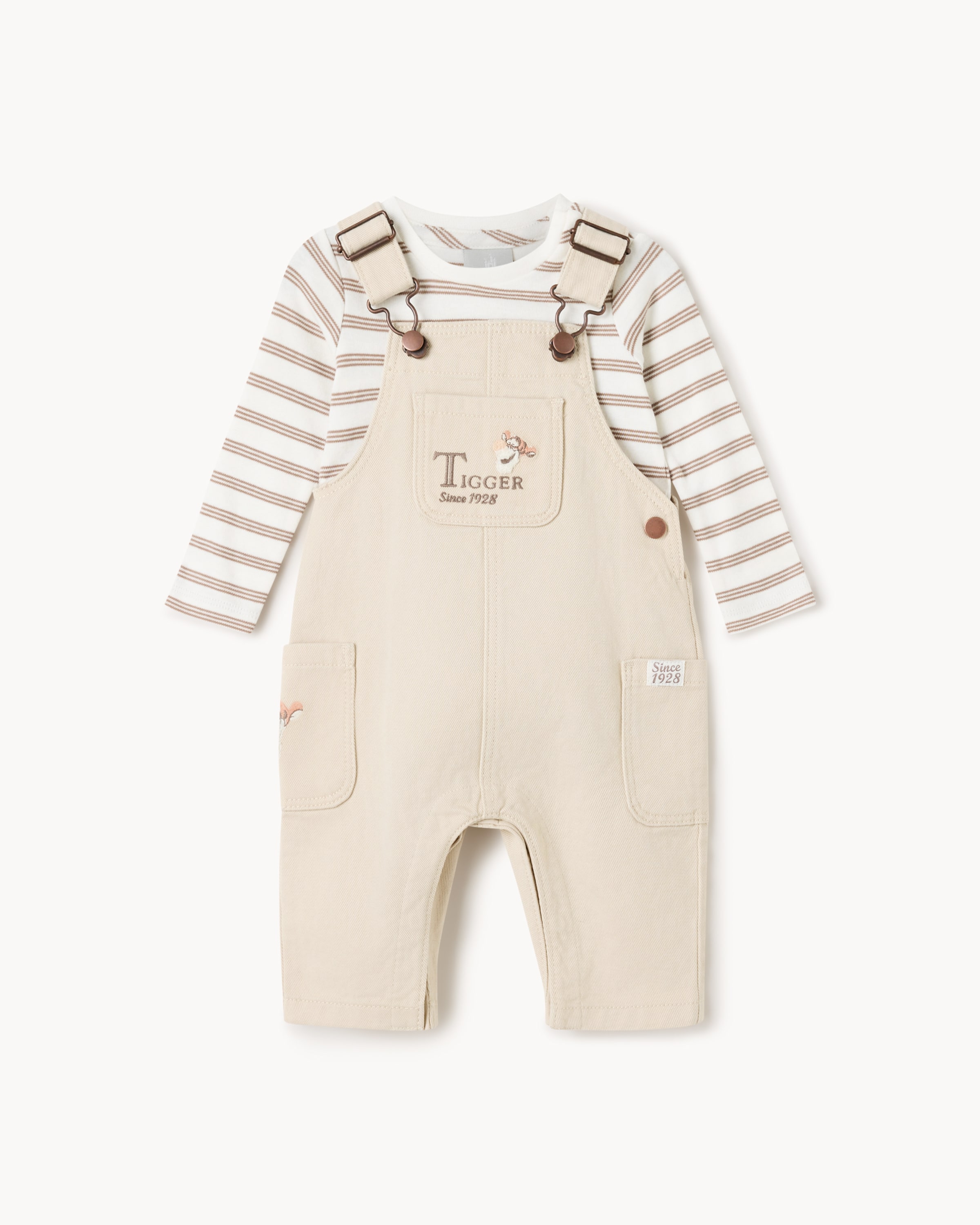 Disney Tigger Pure Cotton Dungarees and Bodysuit Set in Stone
