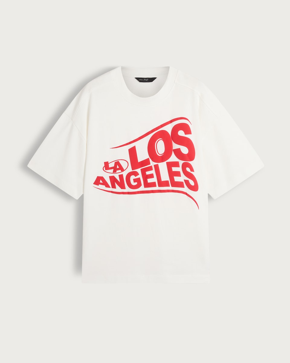 image 1 of The F&F Edit Oversized Los Angeles Print T-Shirt in White