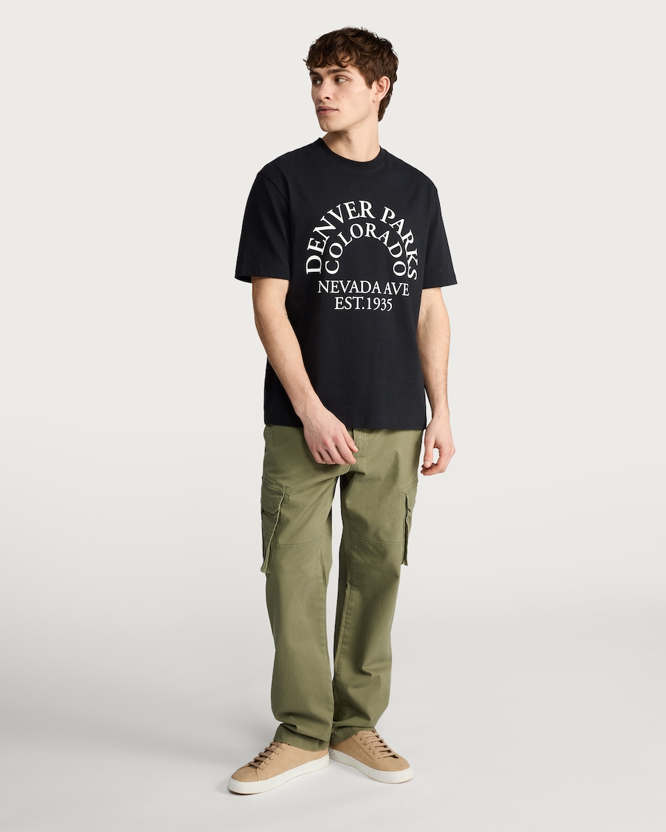 image 1 of F&F Pure Cotton Regular Fit Graphic T-Shirt in Black