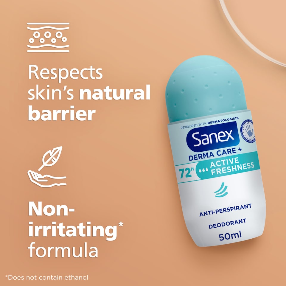 image 1 of Sanex Derma Care+ Active Freshness 72h Antiperspirant Roll-On Deodorant 50ml
