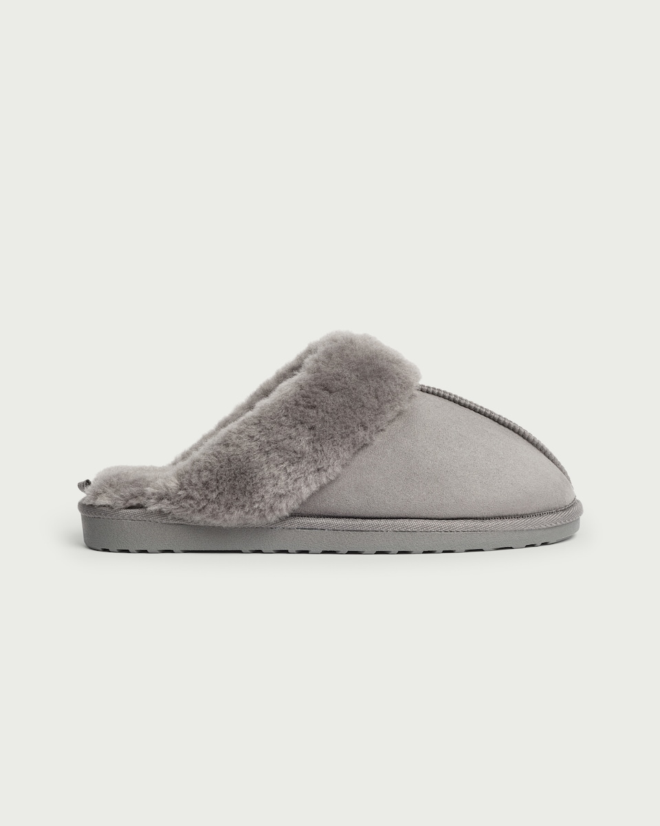 image 1 of F&F Faux Fur Lined Mule Slippers in Grey